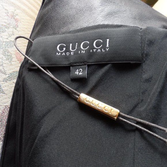 Gucci Black 100% Silk Dress with Lamb Leather Trim Size IT 42 - US 6 - Picture 14 of 16